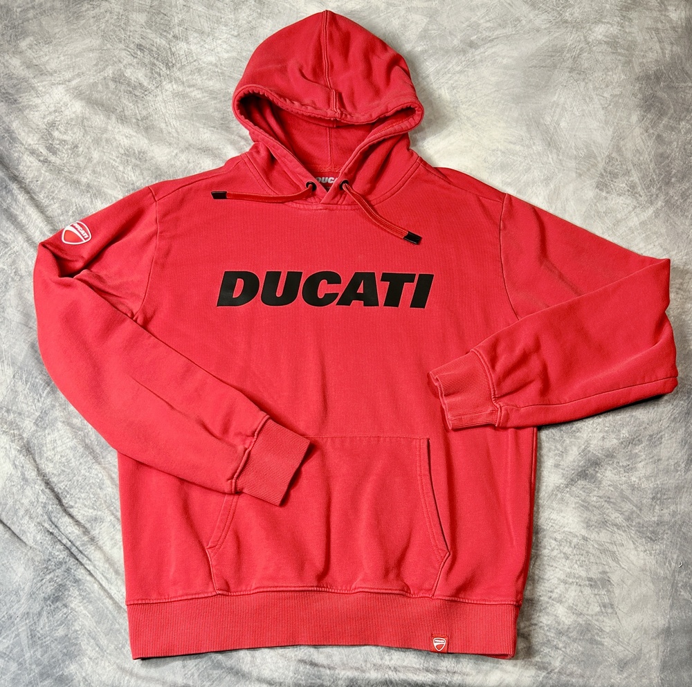 Ducati Hoodie Mens Large Red Fleece Pullover Motorcycle Graphic Logo Biker